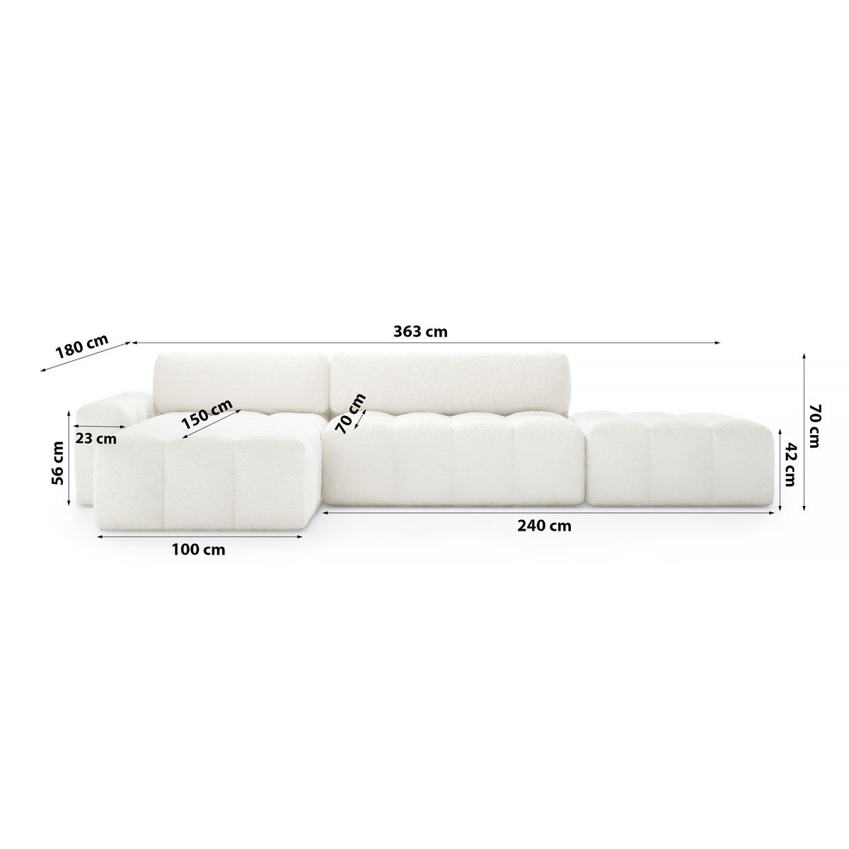 ECKSOFA mit Schlaffunktion Liptitz La, Creme - Creme, Textil (100/363cm) - Fedve