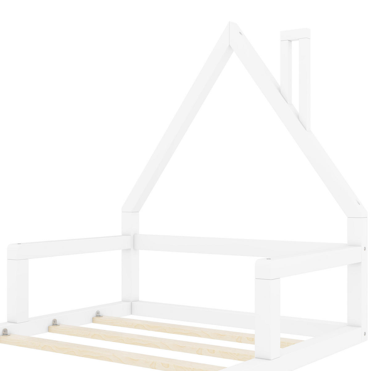 HAUSBETT aus Kiefer und MDF 90x200 cm Weiß in Hausform mit Lattenrost und pflegeleichter Oberfläche - Weiß, Holzwerkstoff (90/200cm) - Modfu