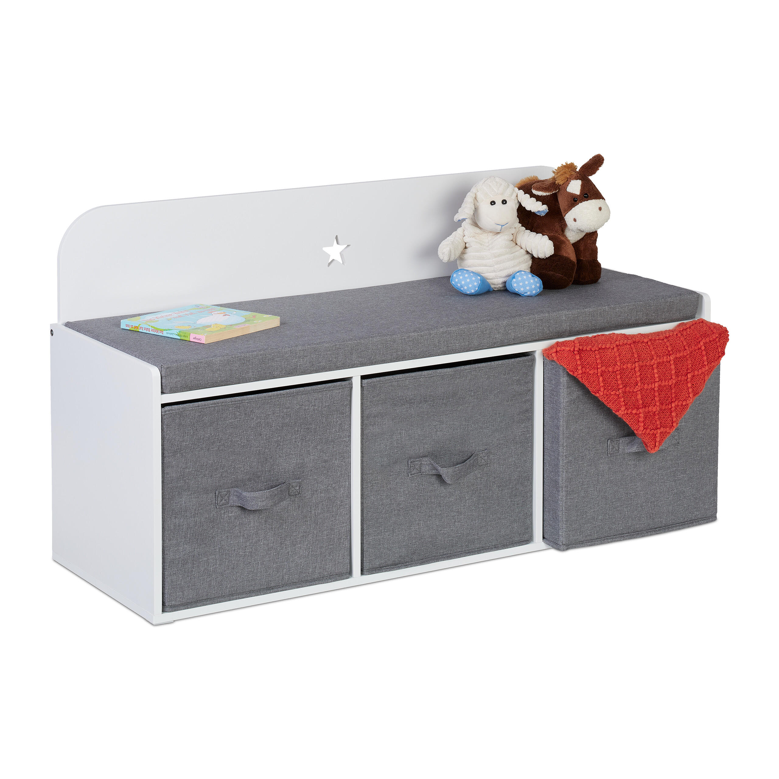KINDERBANK - Multicolor/Grau, Holzwerkstoff/Textil (99/54/35cm) - Relaxdays