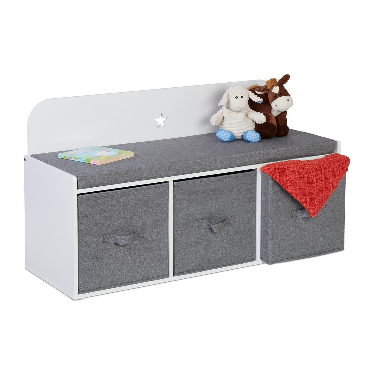 KINDERBANK - Multicolor/Grau, Holzwerkstoff/Textil (99/54/35cm) - Relaxdays