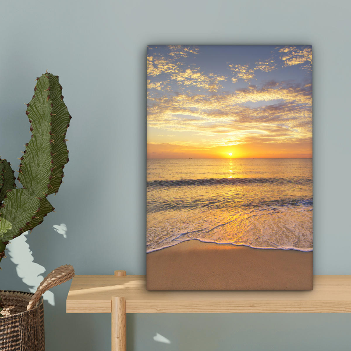 LEINWANDBILD Strand - Sonnenuntergang - Meer 20x30 cm - Gelb, Textil (20/30cm) - MuchoWow