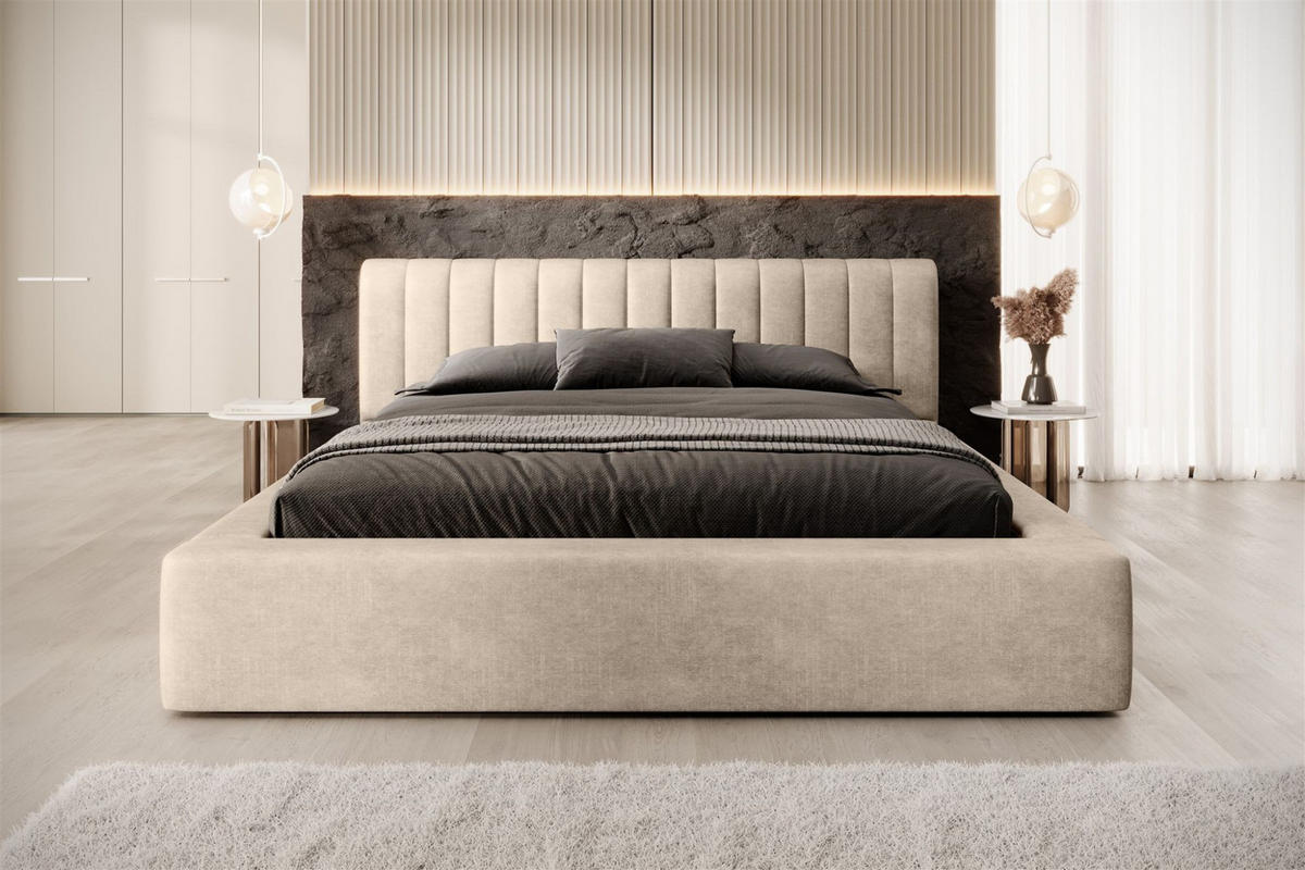 POLSTERBETT Peoria In Macau - Beige, Holzwerkstoff/Textil (140/200cm) - Fun Möbel