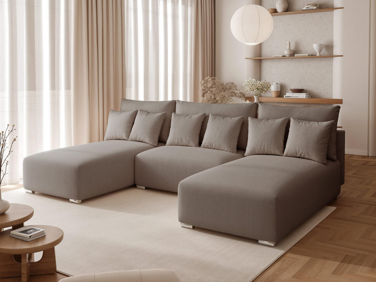 WOHNLANDSCHAFT ELVO mit Schlaffunktion und Bettkasten Dunkelgrau - Dunkelgrau, Holzwerkstoff/Kunststoff (300/91/190cm) - Idohome