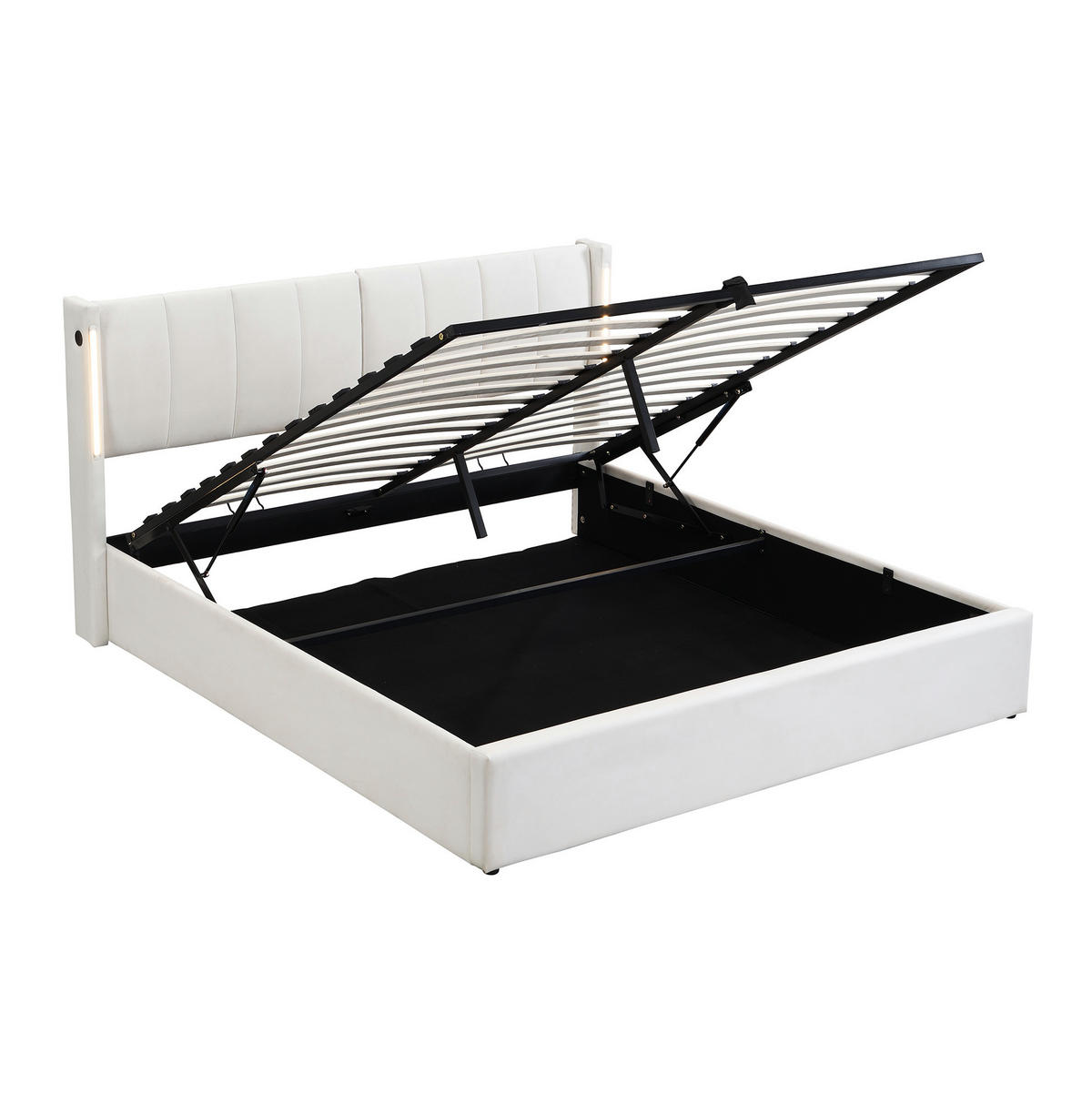 POLSTERBETT 140/200 cm mit LED-Beleuchtung, Bettkasten & verstellbarem Kopfteil - Weiß, Kunststoff (140/200cm) - BEAOK