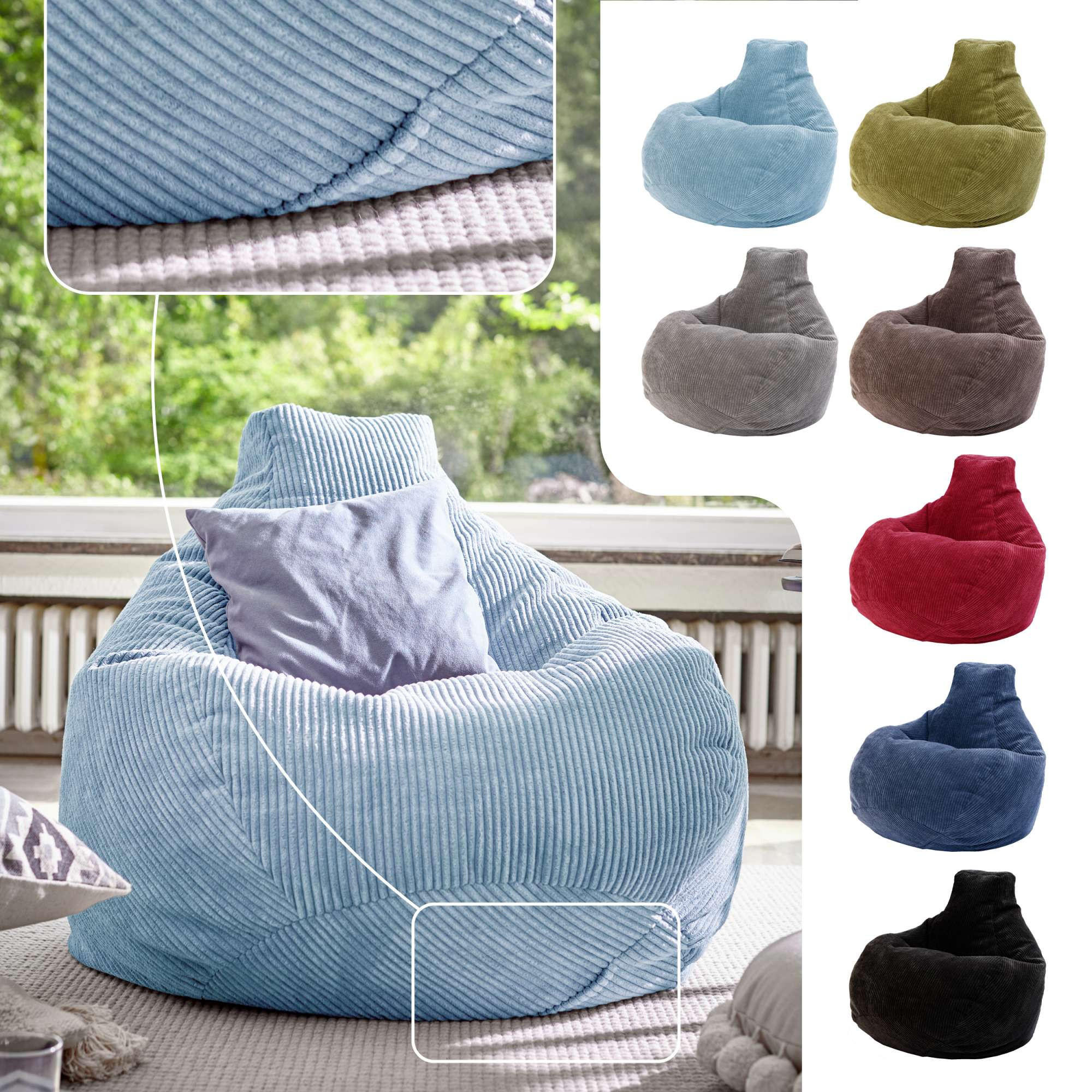 SITZSACK MIT RÜCKENLEHNE Cozy Cord - Hellblau, Textil (80/90/90cm) - Green Bean