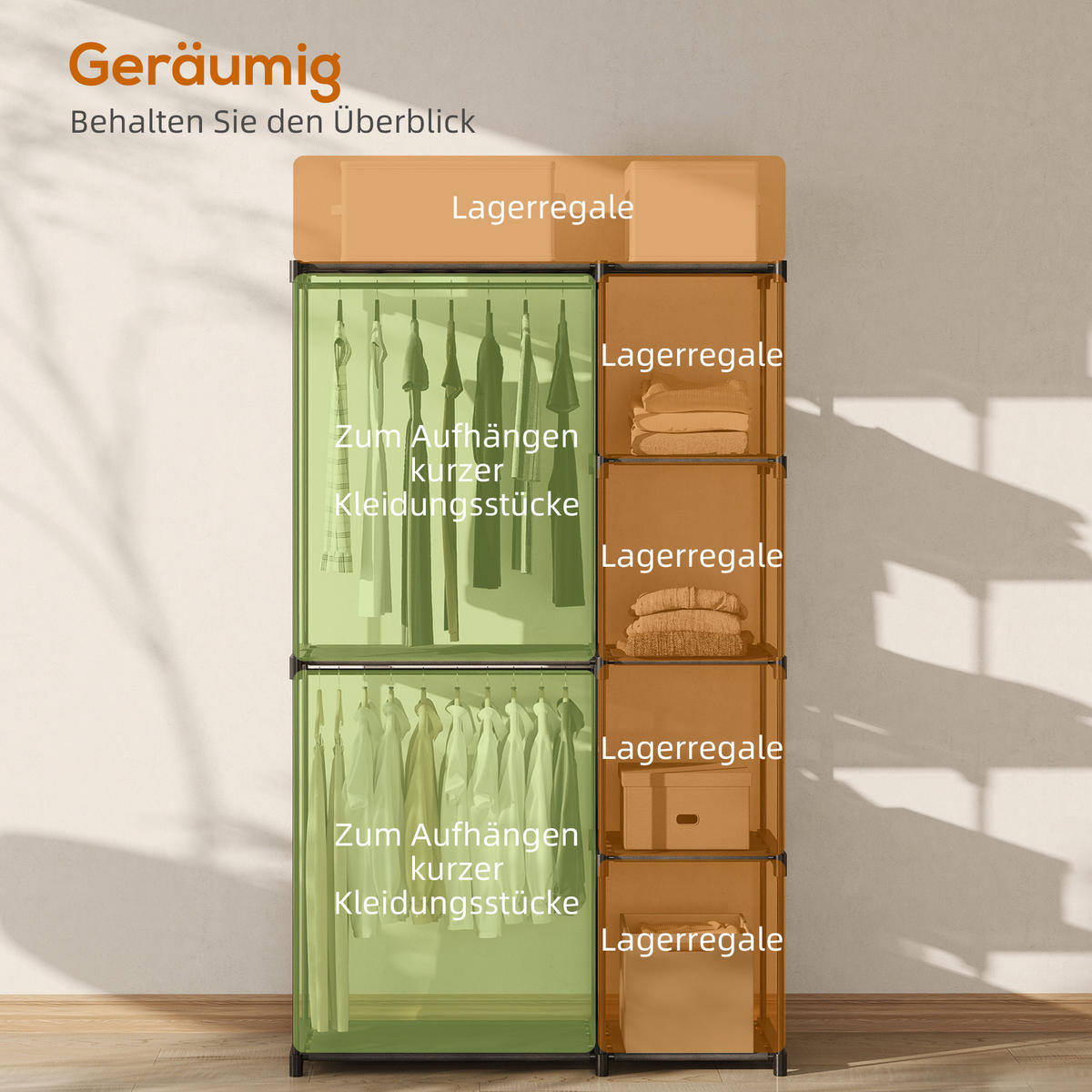 KLEIDERSCHRANK Stoffschrank mit Kleiderstange, Ablagen Stoffkleiderschrank - Schwarz, Metall (43/185/142cm) - HOMCOM