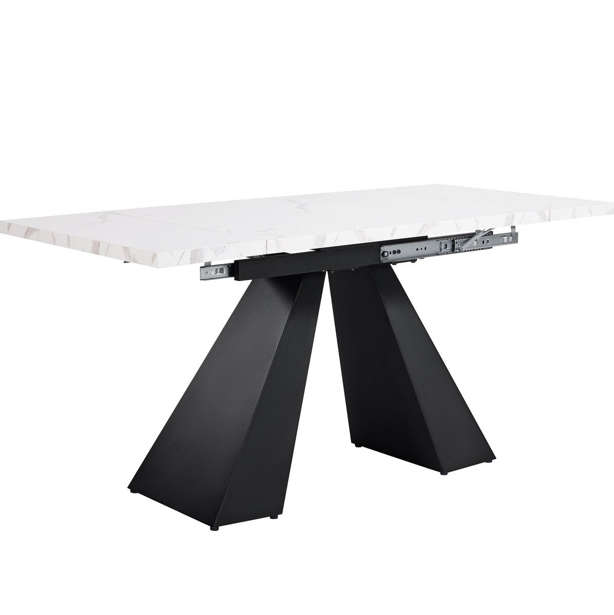 ESSTISCH 99-159x74x77 cm in Weiß und Schwarz aus MDF mit Marmoroptik auf stabilen Carbonstahl-Beinen ausziehbar - Weiß, Holzwerkstoff (74/159/77cm) - Modfu