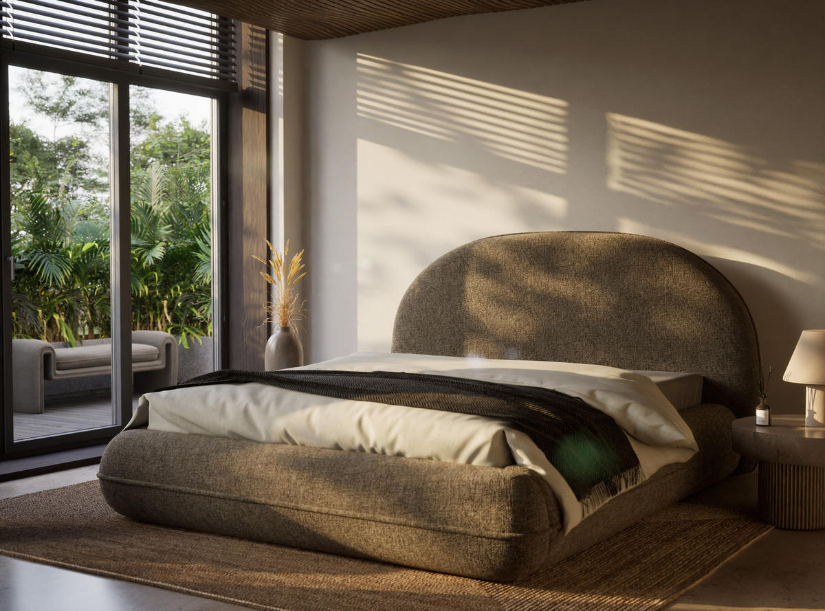 POLSTERBETT Koji Braun 180/200 cm im Chenille-Stoff - Schwarz/Naturfarben, Holz/Holzwerkstoff (180/200cm) - Maison de Reve