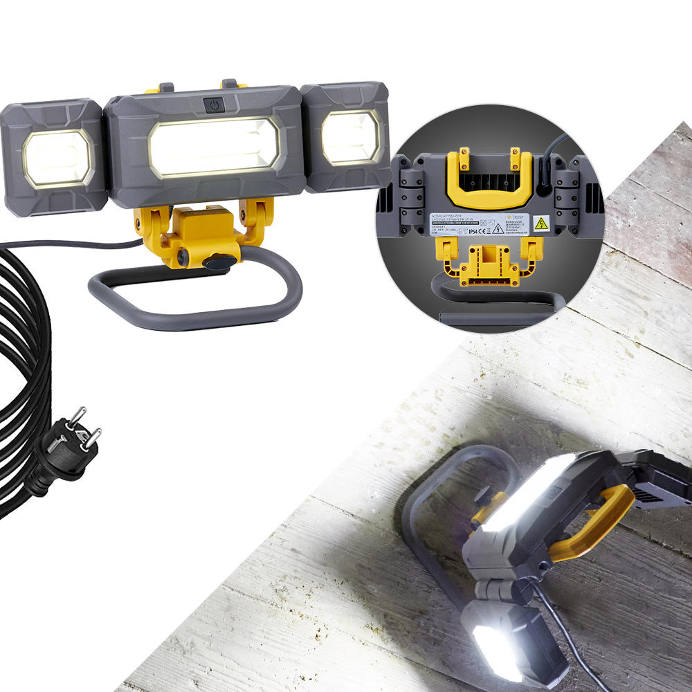 LED-ARBEITSSTRAHLER - mit schwenkbaren Seitenstrahlern und 4000 Lumen für Baustellen und Werkstätten, 2er-Set - Schwarz, Metall (76/76/147cm) - Northpoint