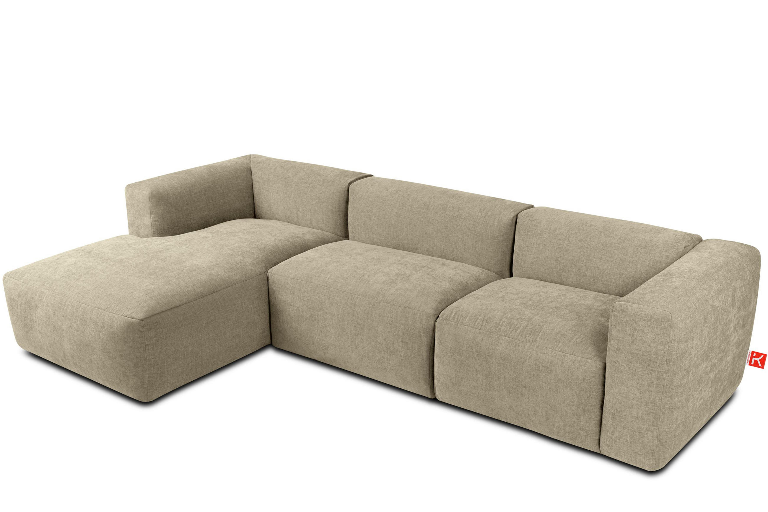 ECKMODULSOFA-LINKS BUFFO mit extrem weicher und bequemer Sitzfläche, Gewebestoff, sandfarben - Sandfarben, Textil (297/180cm) - KONSIMO®