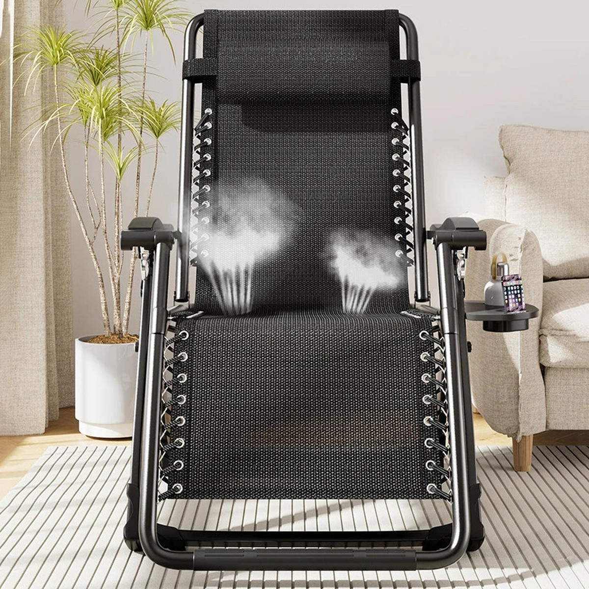 SONNENLIEGE Grau klappbar mit Kopfstütze - Grau, Textil/Metall (65/170cm) - Kaket