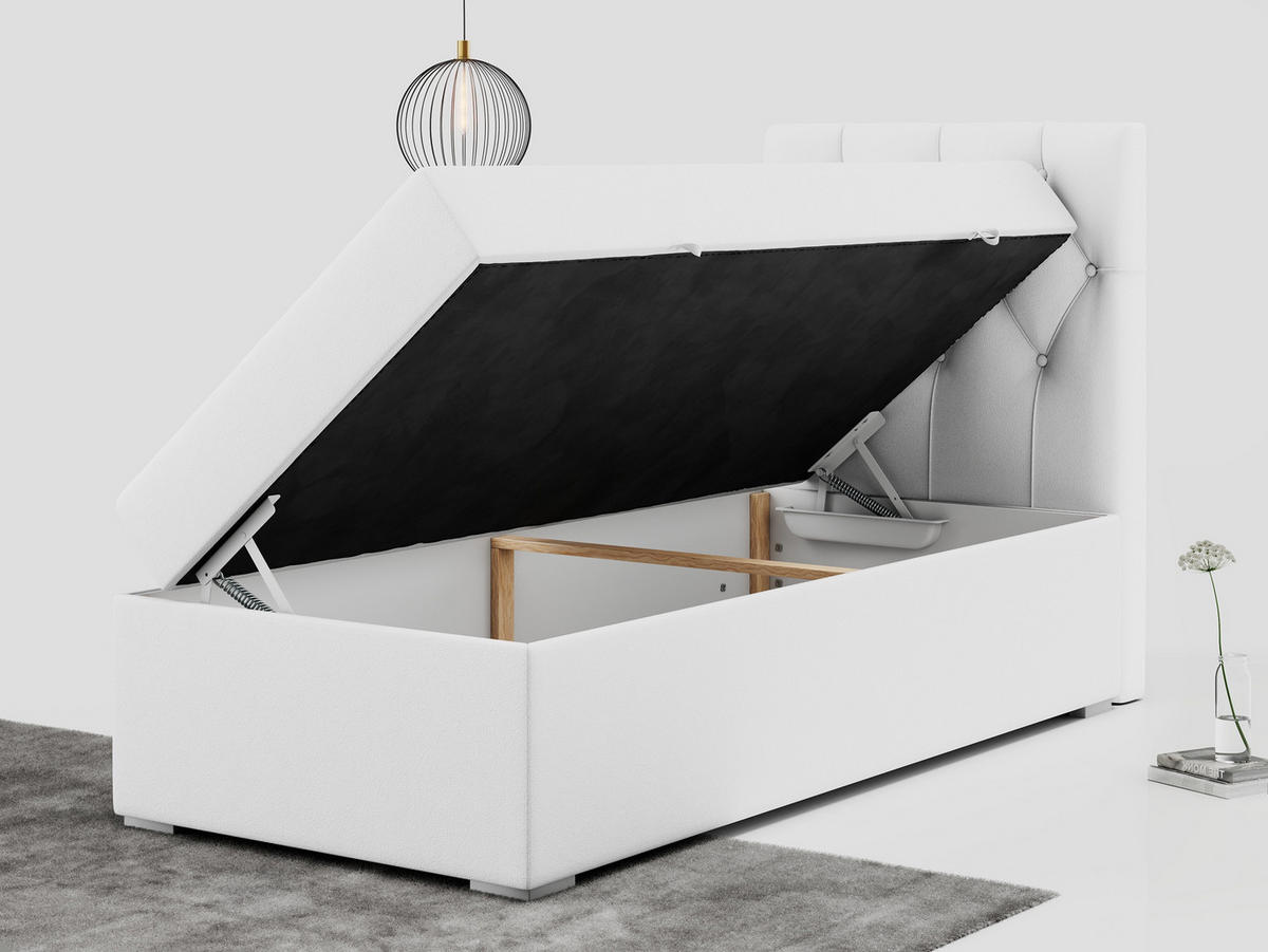 BOXBETT ALDA 90/200 Weiß Kunstleder - H3 - Rechts Seite - Weiß, Holz/Textil (90/200cm) - MKS