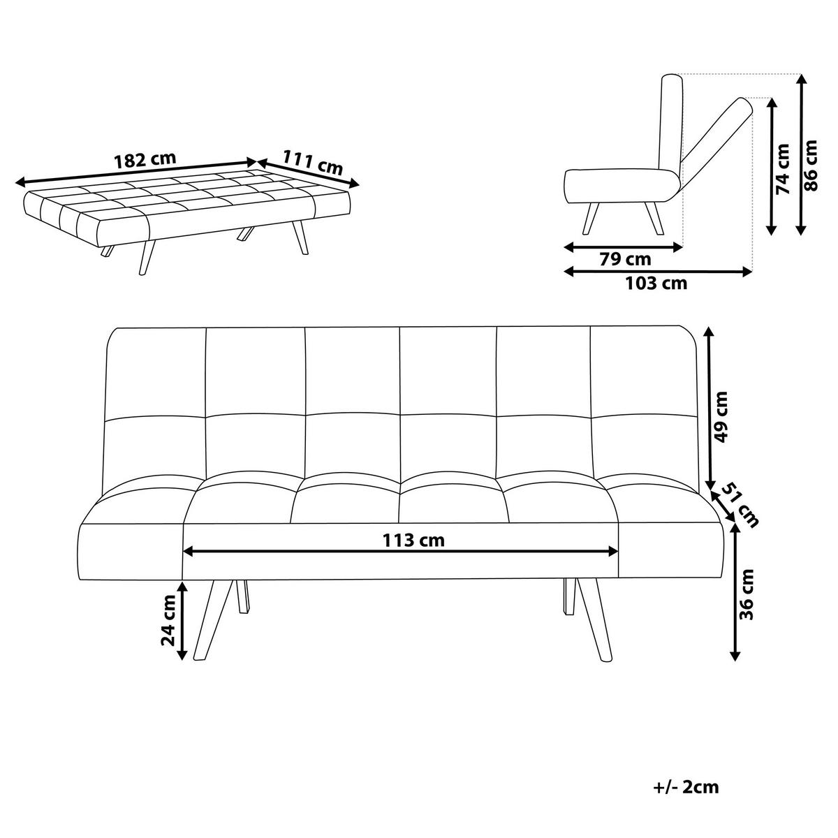 3-SITZER-SCHLAFSOFA hellbraun Ingaro - Hellbraun/Braun, Textil (182/86/79cm) - Beliani