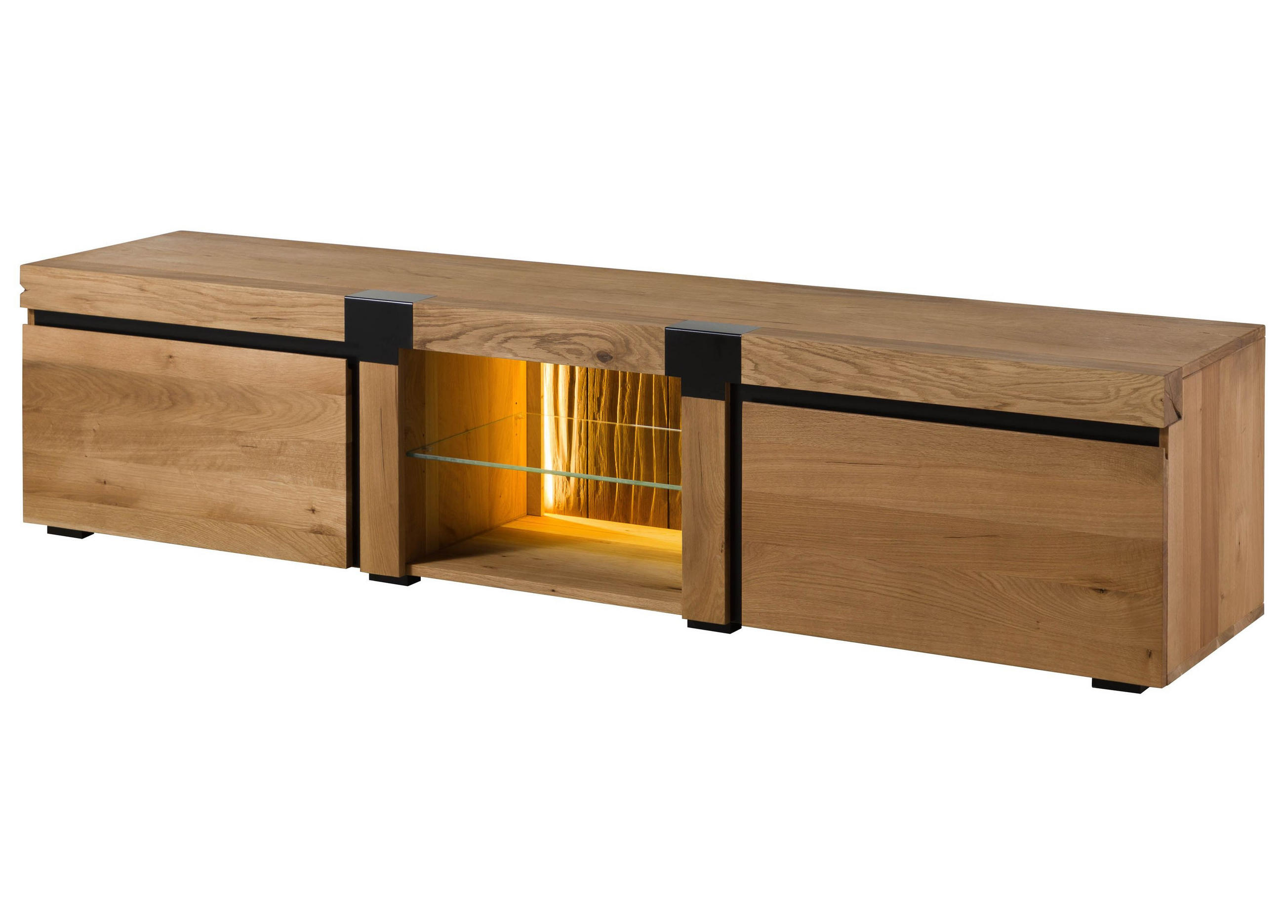 TV-BOARD Wildeiche 220x48x50 natur geölt ROTTERDAM #122 - Naturfarben, Holz (220/50/48cm) - Massivmoebel24