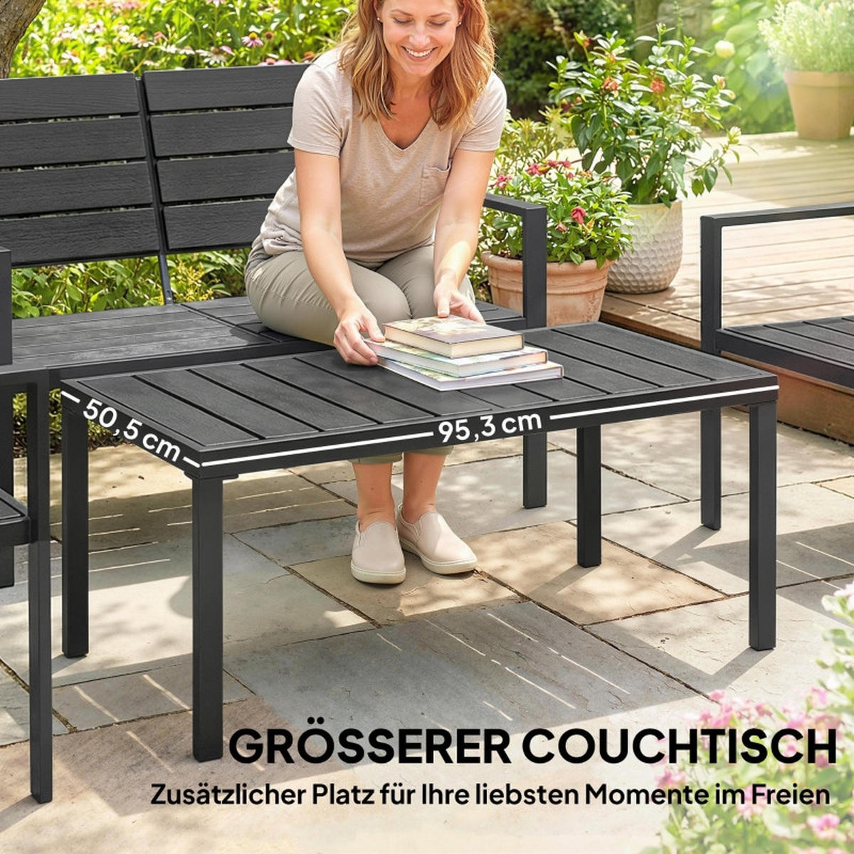 GARTENMÖBEL,2ER Sofa+2 Sessel+Beistelltisch,schwarz - Schwarz, Metall - Vallsero