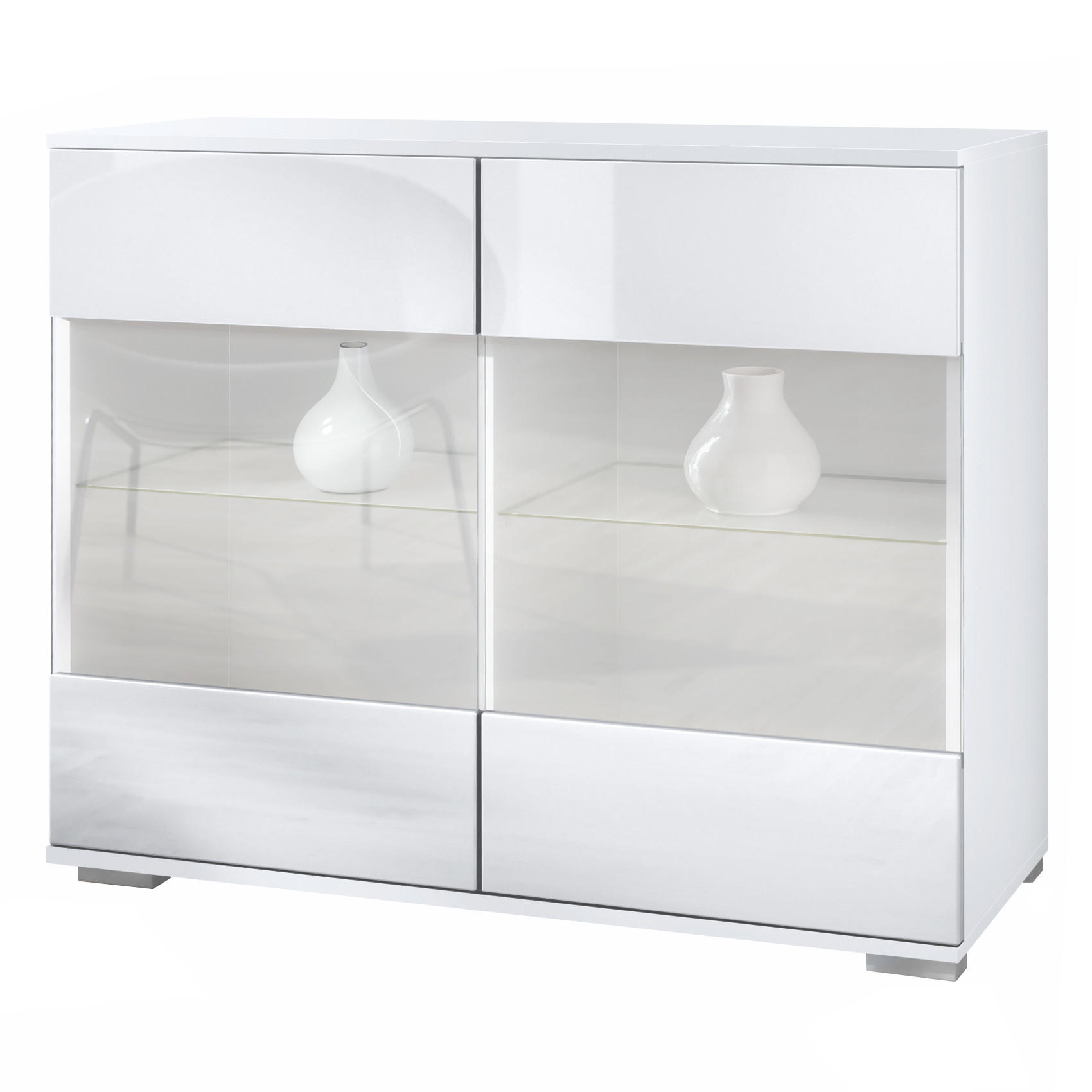 KOMMODE Bari Weiß Hochglanz - Weiß Hochglanz, Holzwerkstoff (92.5/75.5/35cm) - Vladon