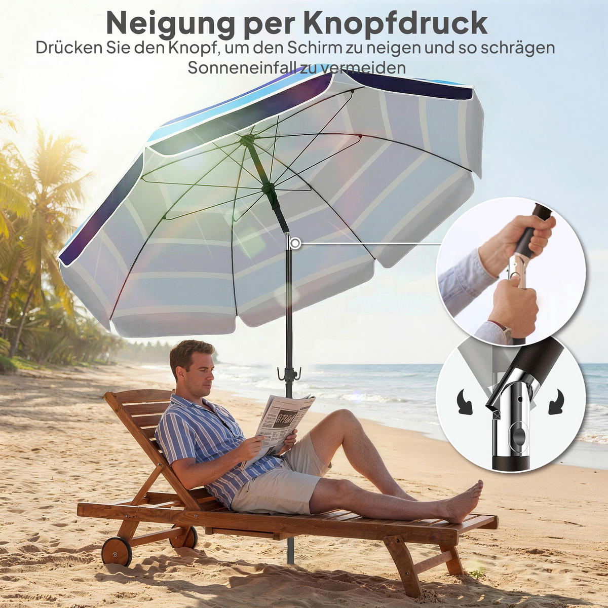 STRANDSCHIRM DE-05609 Mit klappbarem Tisch & Getränkehalter Mehrfarbig - Multicolor, Textil/Metall (198/198cm) - ComfortXL