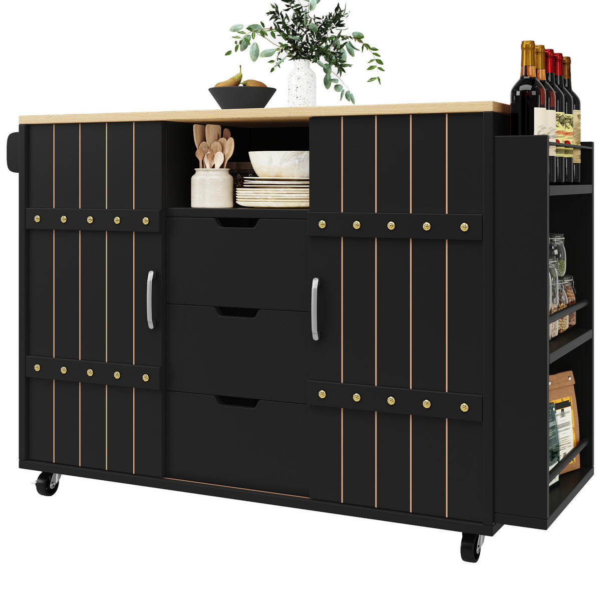KÜCHENINSEL mit Klapptisch 110 x 42 x 90 cm MDF Schwarz - Schwarz, Holz (42/90/110cm) - Beauniv