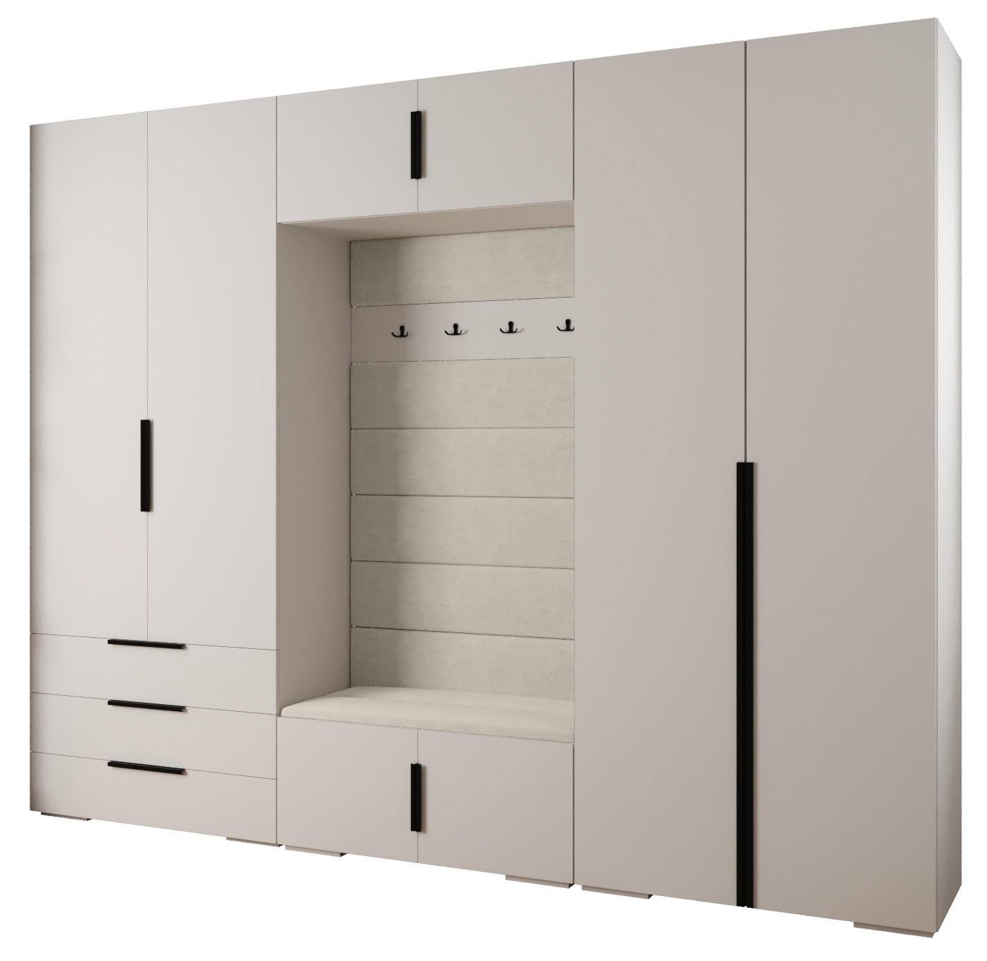 Abiks Möbel Garderoben-Set Weiß, Beige, Schwarz 300x236.7x47 cm