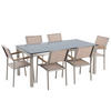 GARTENMÖBEL-SET 6-Sitzer Glasplatte schwarz Textilbespannung beige Grosseto - Beige/Silberfarben, Glas - Beliani