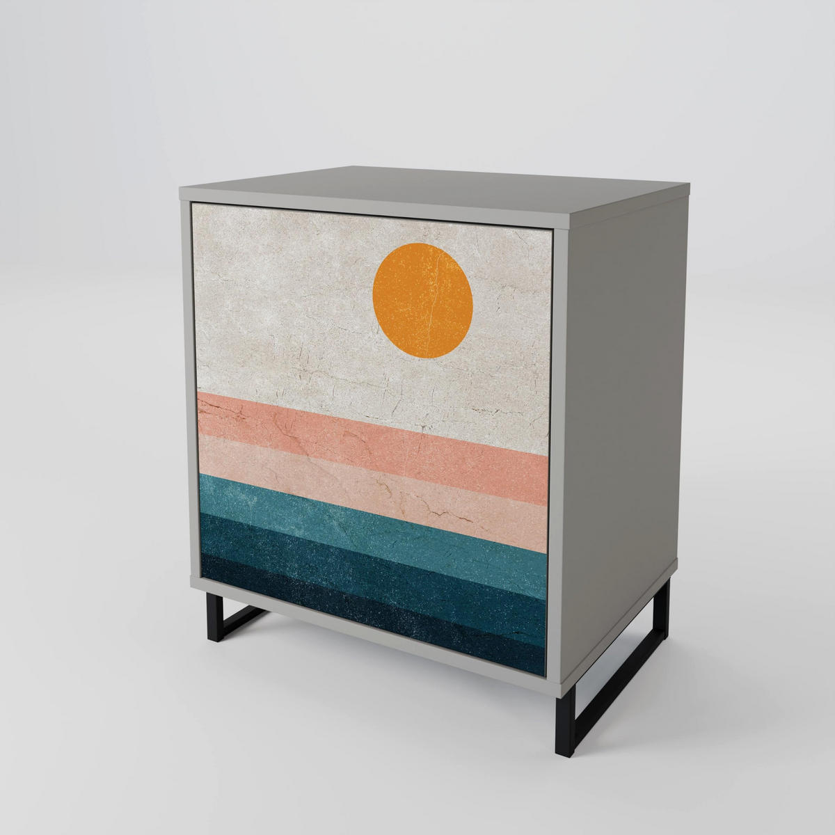 SIDEBOARD TWO HALVES, Grau, 57,5x42x70,5 cm, Schwarze Metall-Sternfüße - Multicolor/Schwarz, Holzwerkstoff/Metall (57.5/70.5/42cm) - SpaceRebels