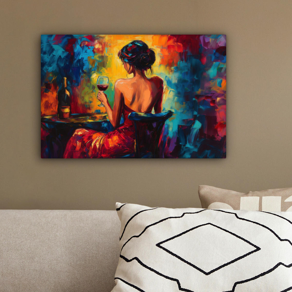 LEINWANDBILD Wein - Frau - Stimmungsvoll - Farbenfroh 30x20 cm - Bordeaux, Textil (30/20cm) - MuchoWow