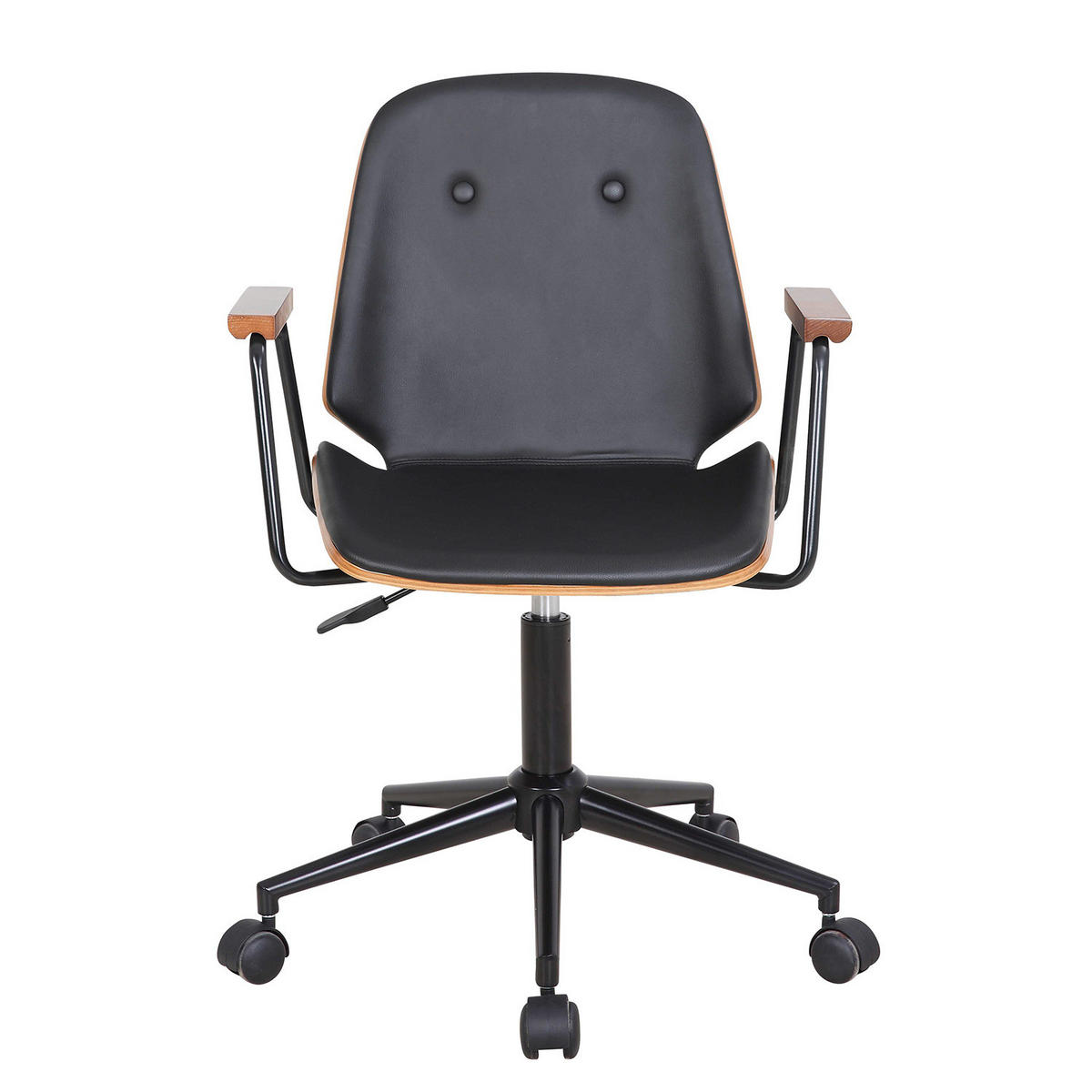 BÜRODREHSTUHL - Kunstleder / Metall, Schwarz / Walnuss - Schwarz, Kunststoff (59/80/55cm) - home24