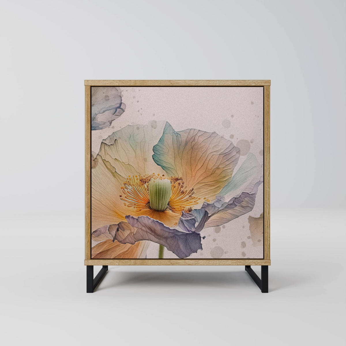 SIDEBOARD SOFTEN POPPY, Eichefarben, 57,5x42x75,5 cm, Goldfarbene Metallfüße - Eichefarben/Goldfarben, Holzwerkstoff/Metall (57.5/75.5/42cm) - SpaceRebels