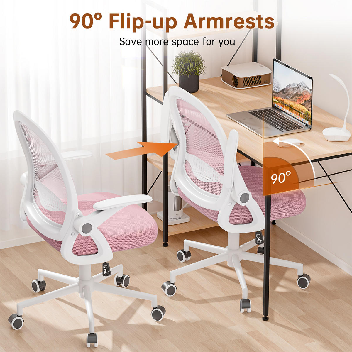 BÜROSTUHL Weiß-Pink ergonomisch mit Mesh Rückenlehne - Pink, Metall (25/53/56cm) - Rattrix