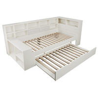 AUSZIEHBETT 90/190 cm DE-00789, in Weiß, USB-C und 3 Ablageflächen - Weiß, Holz (90/190cm) - ComfortXL