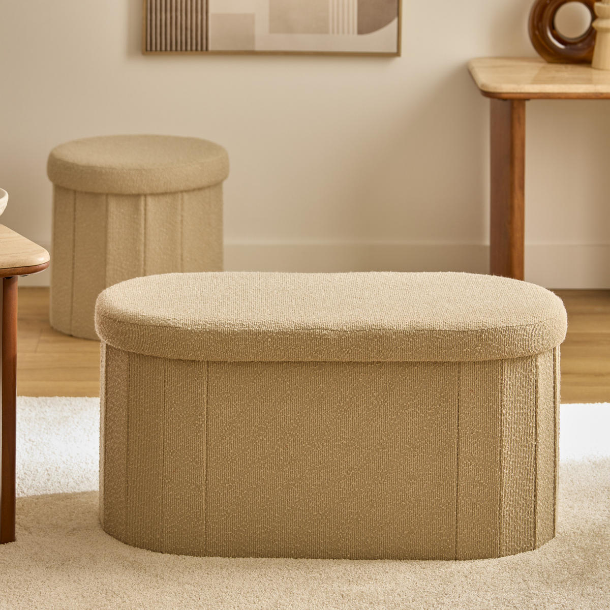 KLAPPHOCKER gepolstert Fink 76/38/38 cm - Beige, Holzwerkstoff (38/38/76cm) - Atmosphera Createur d´interieur