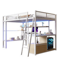 HOCHBETT 140/200 cm Weiß aus Metall mit Schreibtisch, LED und Ladestation - Weiß, Metall (140/200cm) - MIVRAY