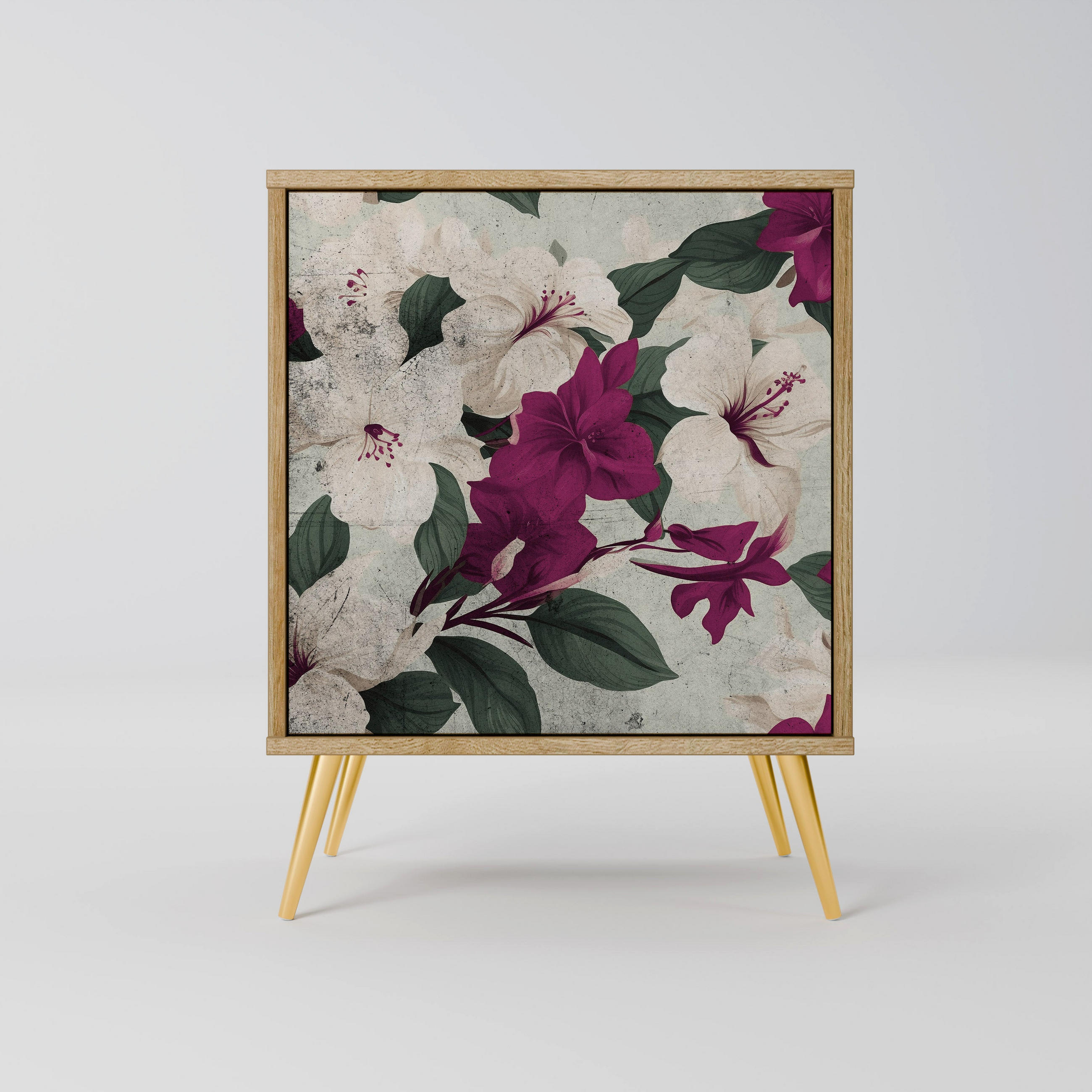 SIDEBOARD FLOWERET DREAM, Eichefarben, 57,5x42x75,5 cm, Goldfarbene Metallfüße - Eichefarben/Goldfarben, Holzwerkstoff/Metall (57.5/75.5/42cm) - SpaceRebels