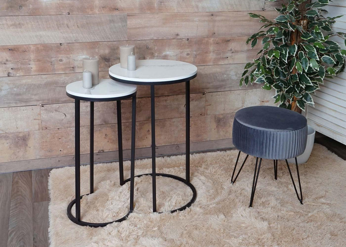 BEISTELLTISCH rund Weiß, Schwarz 2er-Set - Schwarz/Weiß, Holzwerkstoff (40/40/64cm) - MCW