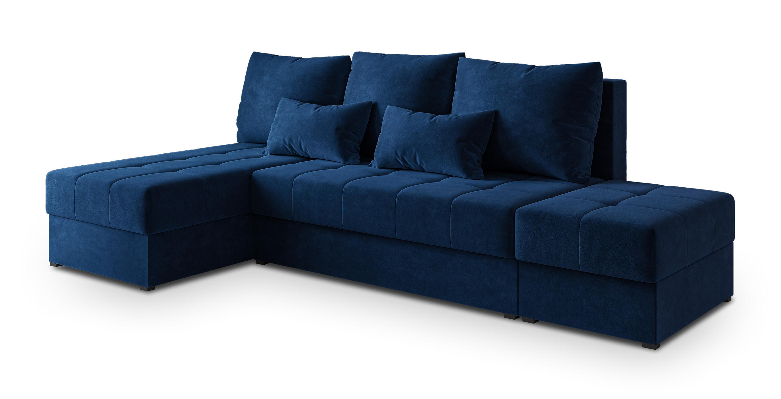 ECKSOFA NORVI Blau Plüsch-Stoff mit Schlaffunktion - Blau, Holz (251/143cm) - MASSENO