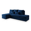 ECKSOFA NORVI Blau Plüsch-Stoff mit Schlaffunktion - Blau, Holz (251/143cm) - MASSENO
