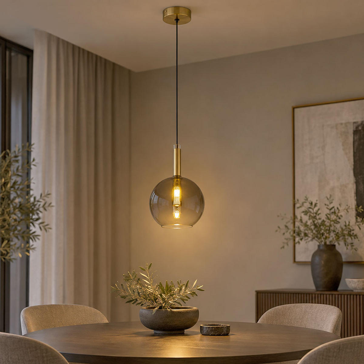 HÄNGELEUCHTE, Rauchglas, Schwarz, höhenverstellbar - Schwarz, Glas (18/18/120cm) - Globo Lighting