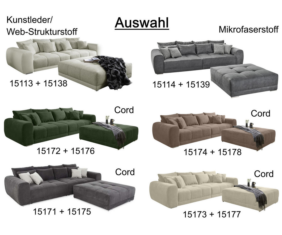 XXL-HOCKER Federkern B120/T120/H39 cm (passend zum BIG-SOFA) Kunstleder Weiß+Strukturstoff Grau Beige / 15138 - Chromfarben/Graubraun, Textil/Metall (120/39/120cm) - luma-home