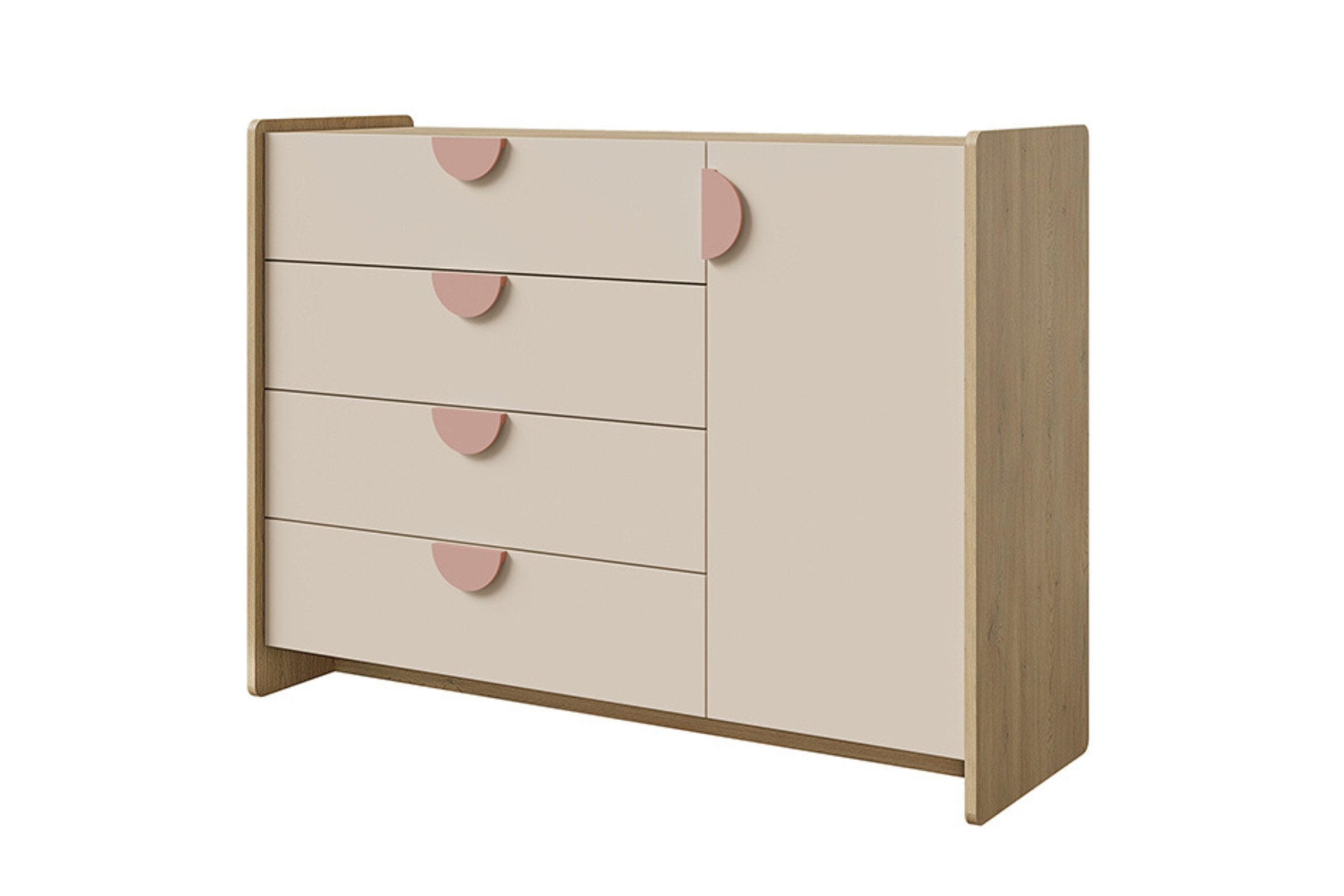 KINDERKOMMODE LEXO 09 123/91/40 cm in Eiche Cremona/Macadamia/Puderrosa - Eichefarben/Beige, Holzwerkstoff (123/91/40cm) - Deine Möbel 24
