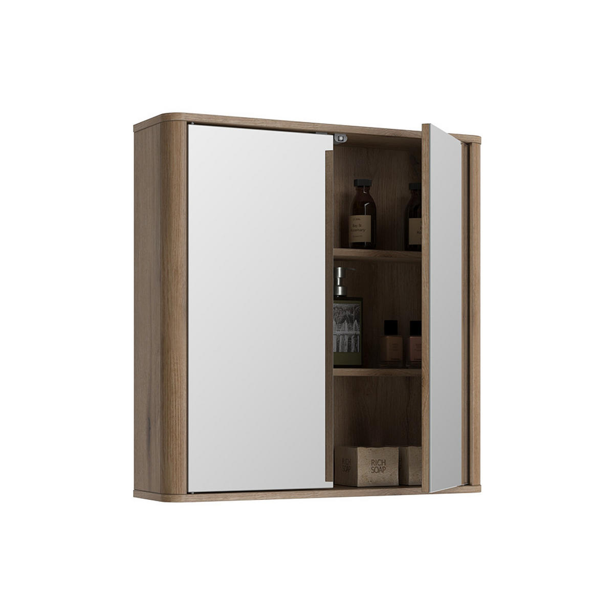 KUPAONSKI ORMAR S OGLEDALOM Skara, Hrast, 56 x 58.4 cm - boje hrasta, drvni materijal (56/58.4/14.6cm) - Vicco
