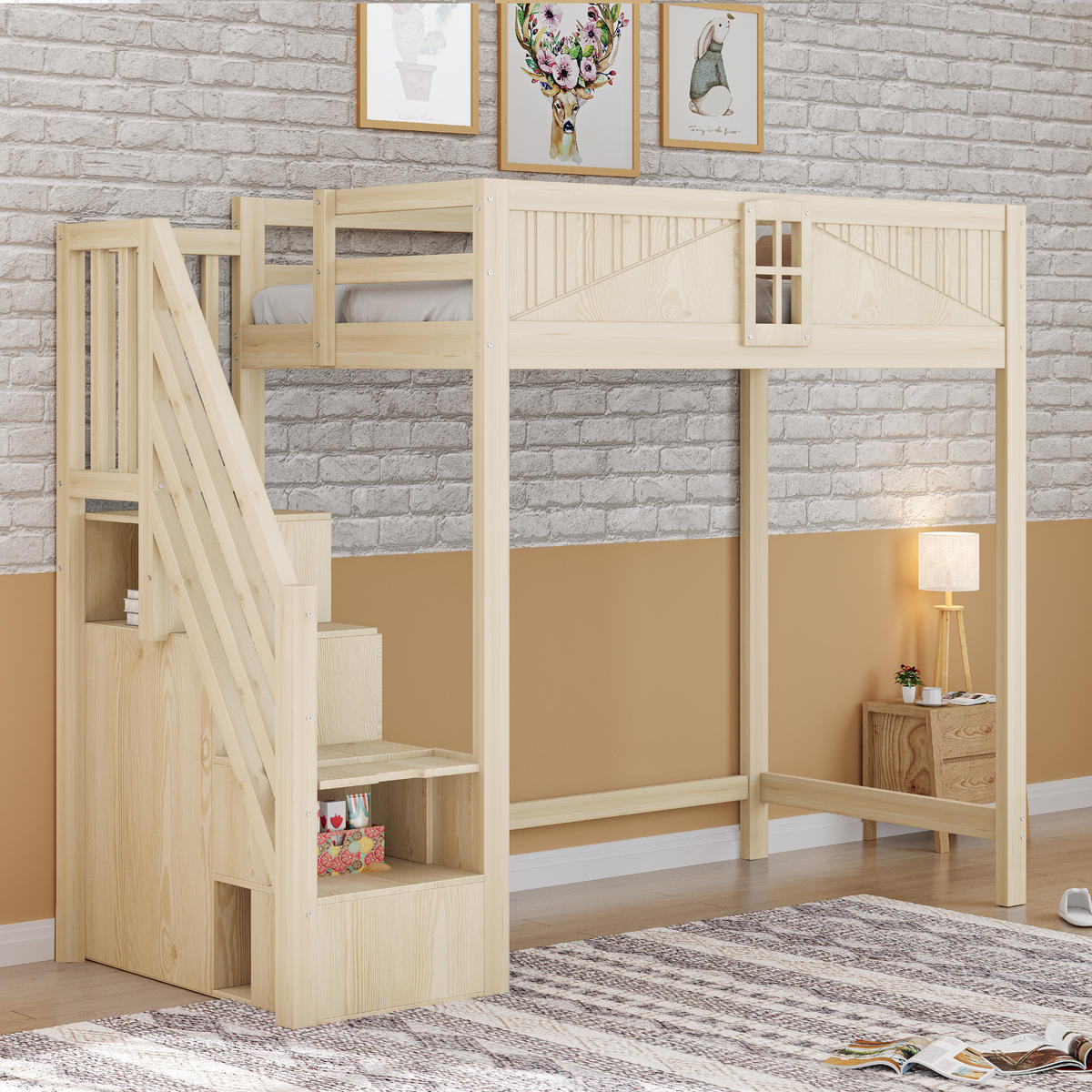 HOCHBETT 90/200 cm natur aus Massivholz mit Sicherheitsumrandung und austauschbarer Leiter - Naturfarben, Holzwerkstoff (90/200cm) - OKWISH