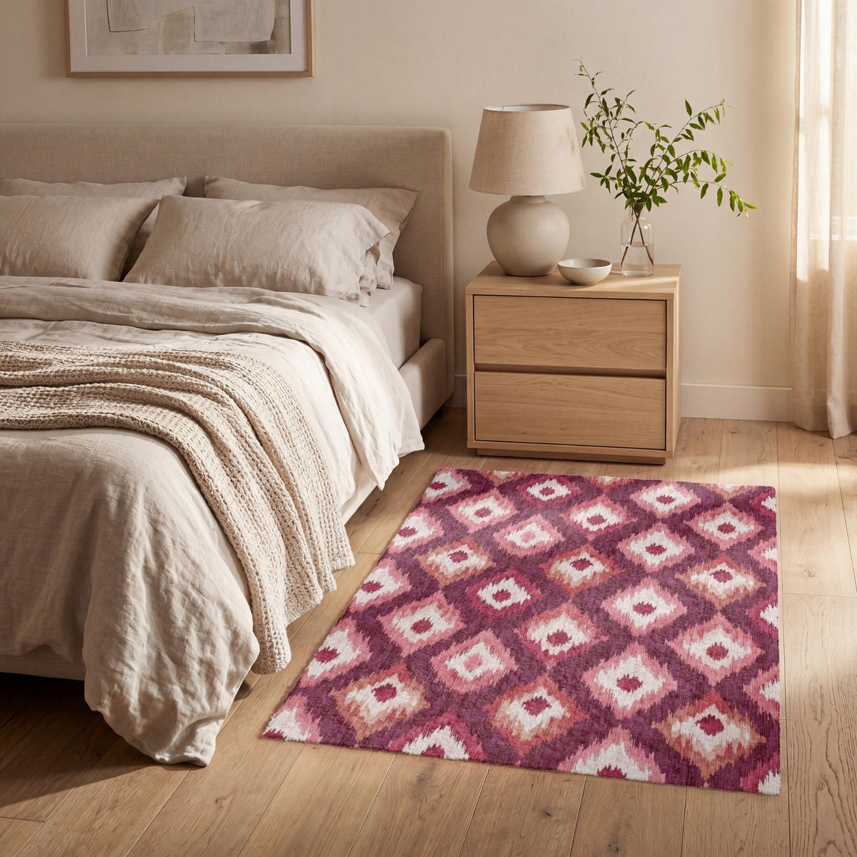 KOBERCE - Diamantové tvary - Ružová - Vzor - Textúra - 80x120 cm - bordová, textil/plast (80/0.4cm) - OnlyWow