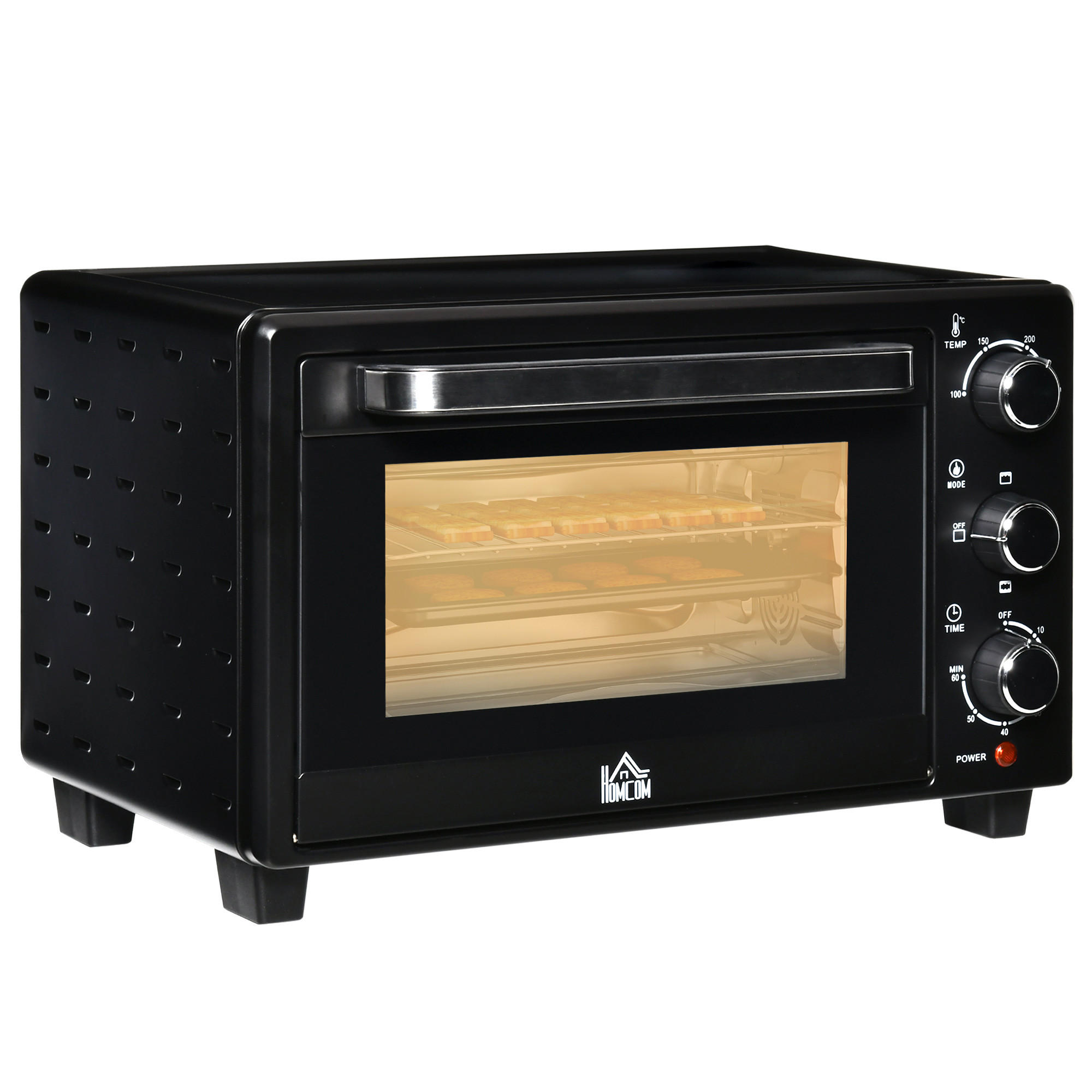 MINIBACKOFEN 21L 1400W mit 3 Kochmodi, Temperatur 100-230°C, Edelstahl Mini Ofen mit Glasfront, Schwarz Silber - Schwarz, Metall (46/29/38.5cm) - Beaface