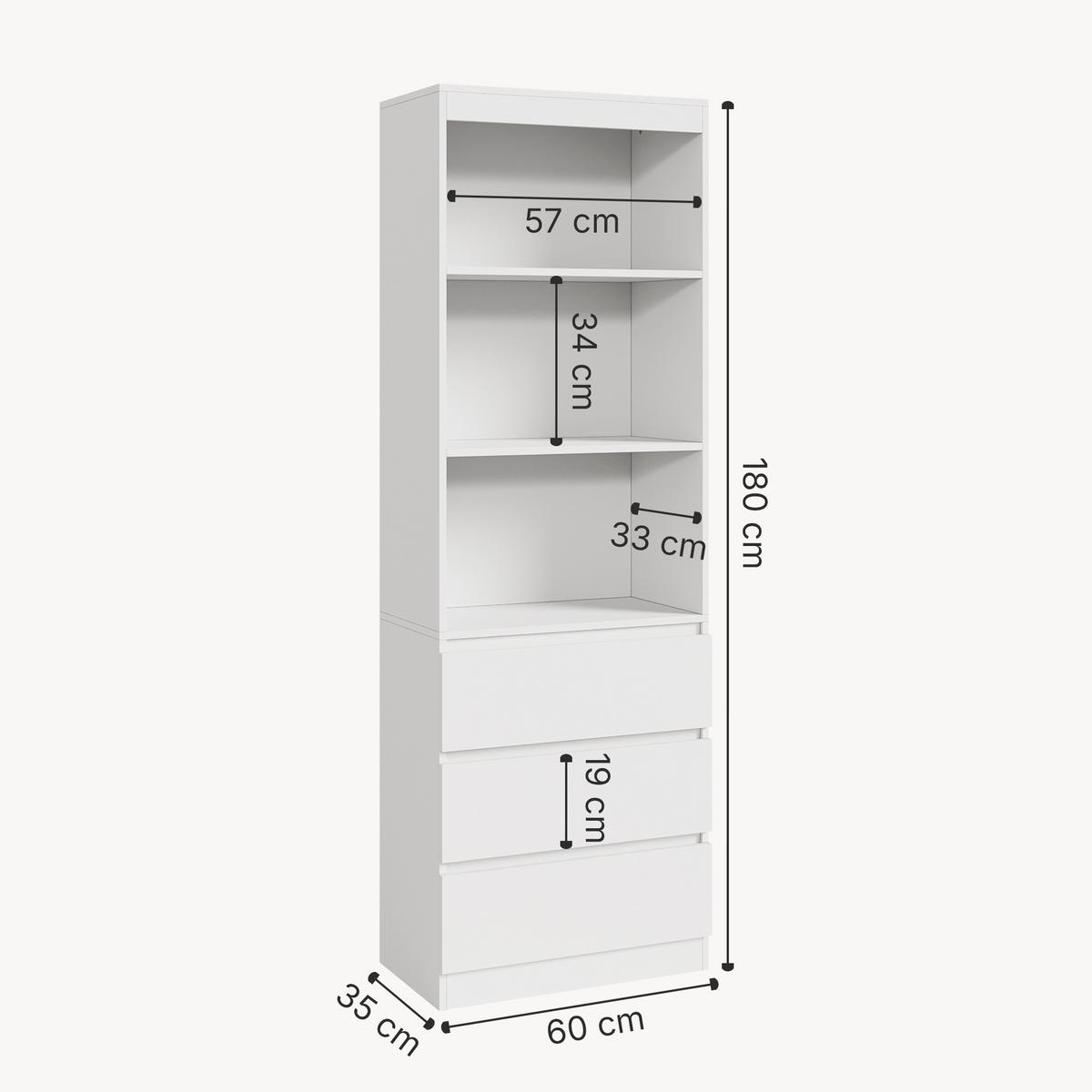 KNIHOVNA Les - bílá, kompozitní dřevo (60/180/35cm) - [en.casa]