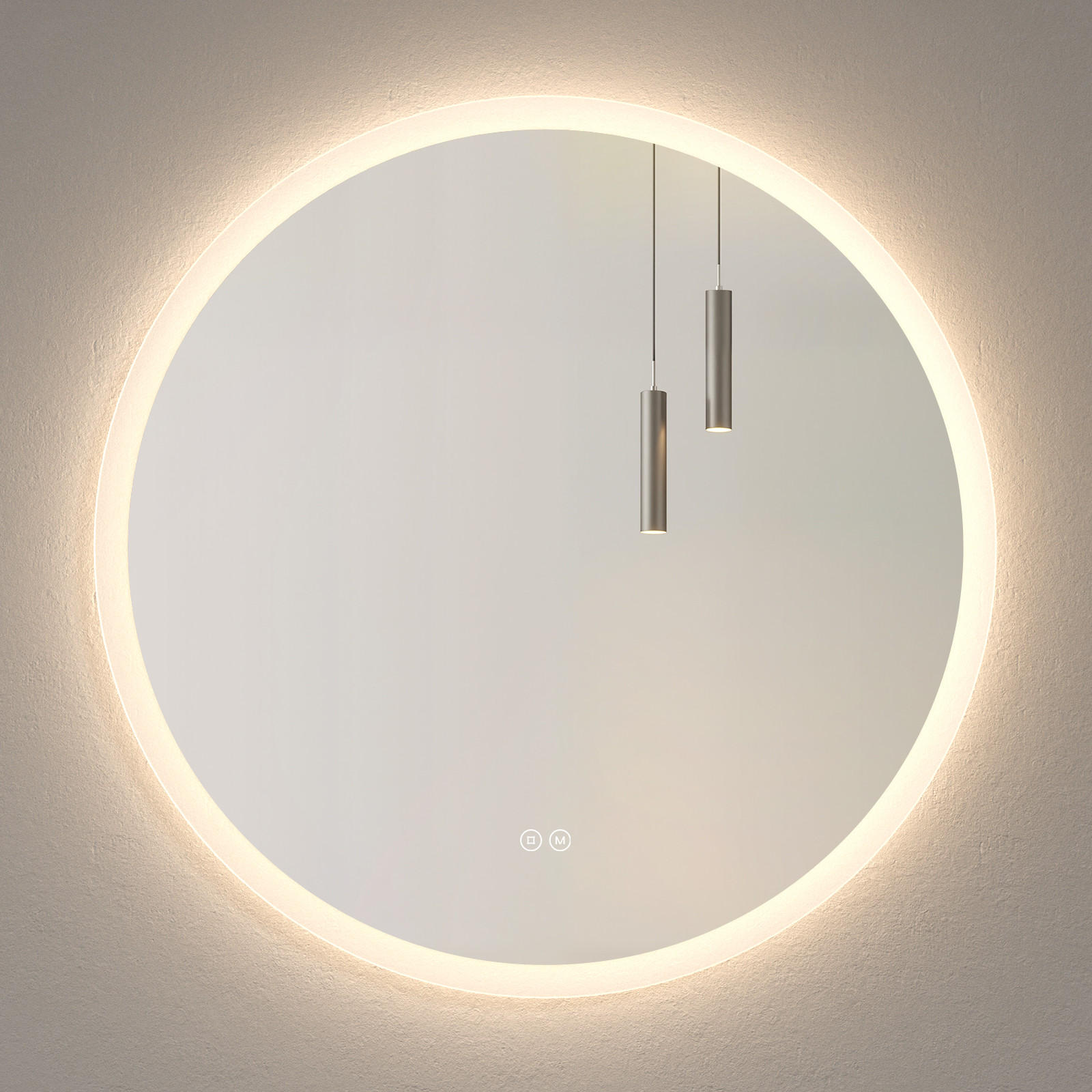 BADSPIEGEL mit Beleuchtung 3 Lichtfarben einstellbar beschlagfrei ф80 cm - Weiß, Glas (80/3.5/80cm) - EMKE