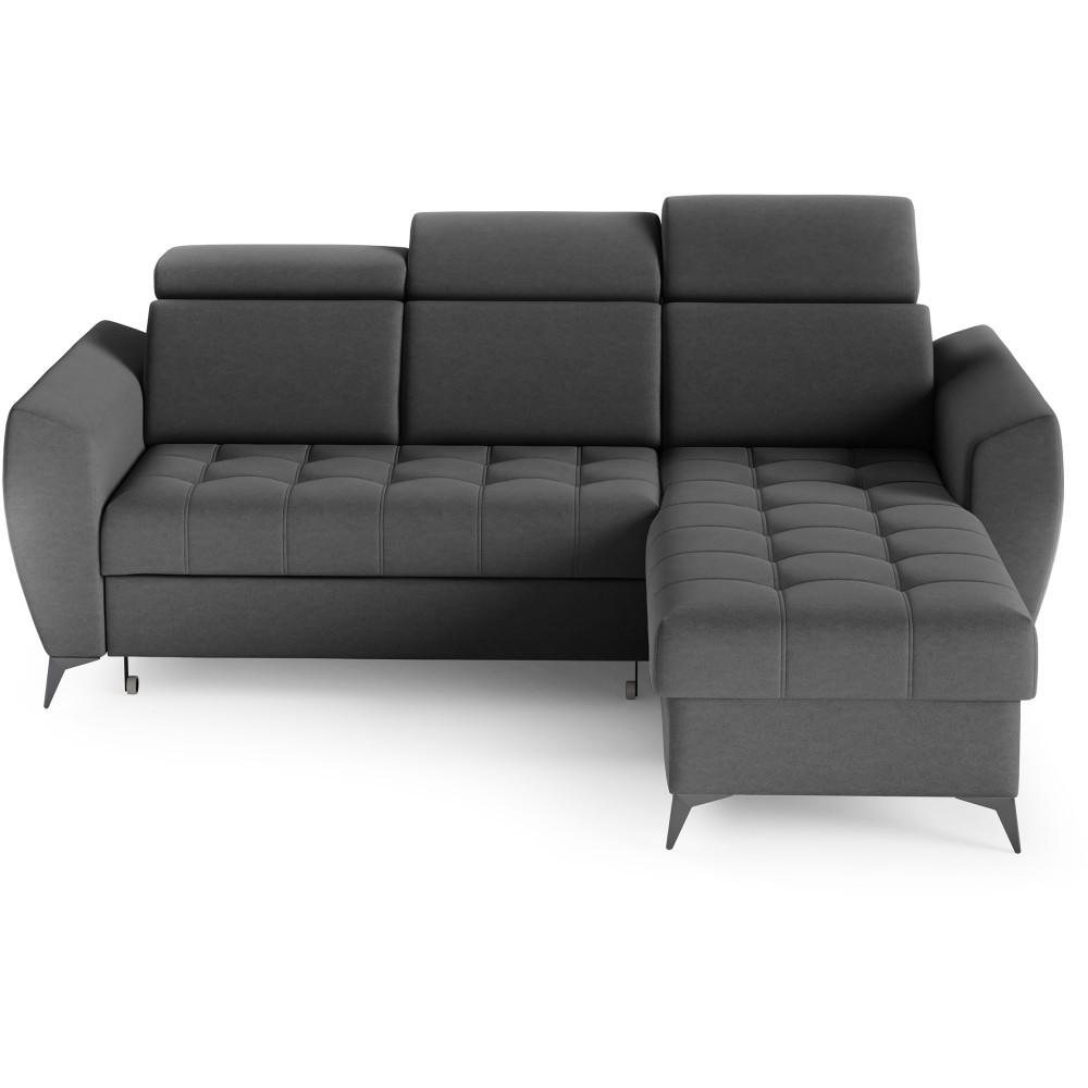 ECKSCHLAFSOFA Aurora I verstellbare Kopfstützen, Anthrazit - Anthrazit/Schwarz, Textil (235/176cm) - Beautysofa