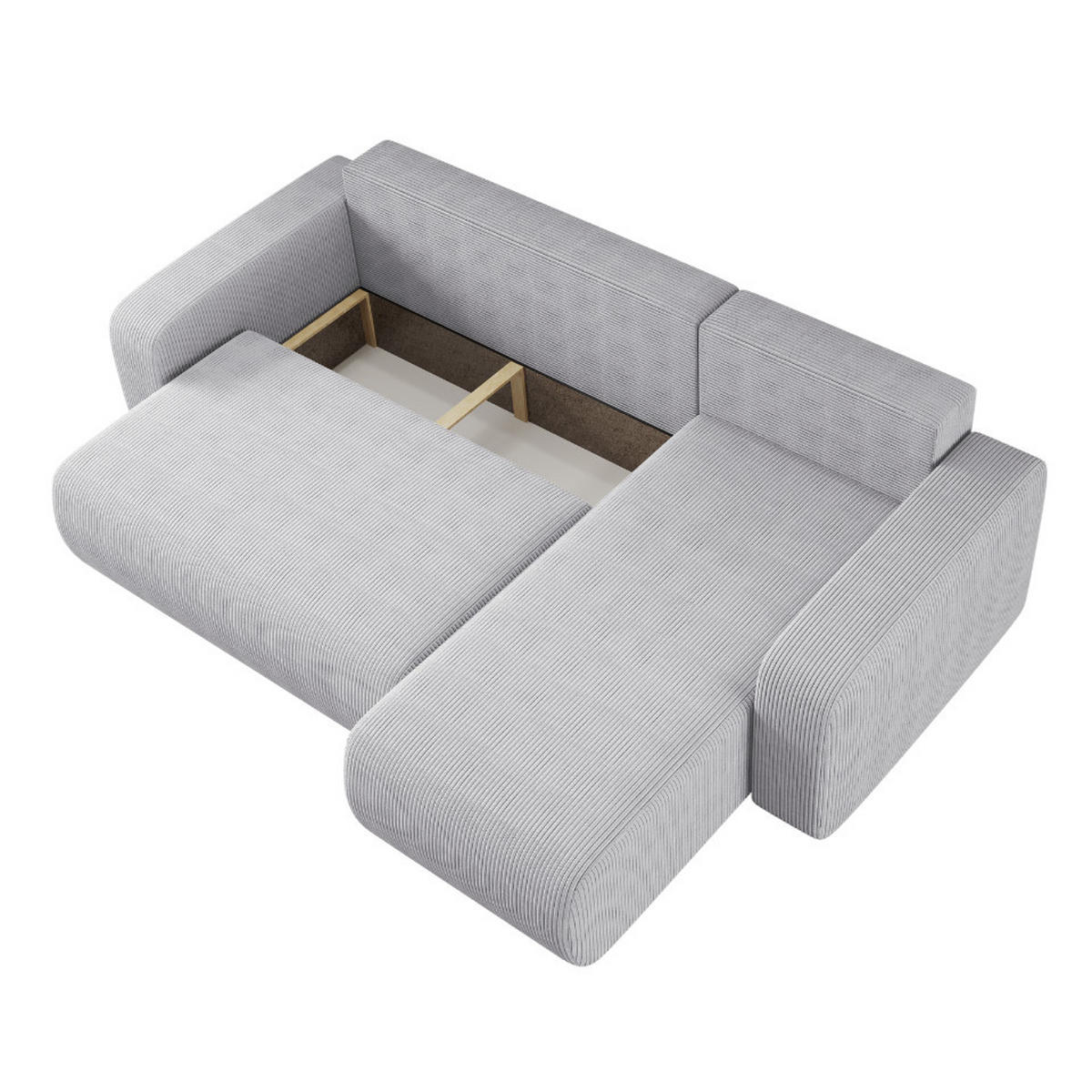 ECKSOFA L-FORM Schlaffunktion Und Bettkasten Eckcouch MILANO L Stoff Dicker Cord Grau Rechts - Grau, Holz/Textil (244/142cm) - Kaiser Möbel
