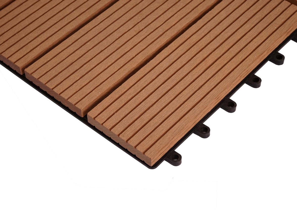 WPC ECK-BODENFLIESE + Abschluss 30x30cm links Teak linear - Teakfarben, Kunststoff (30/30/2cm) - BERLINLODGE