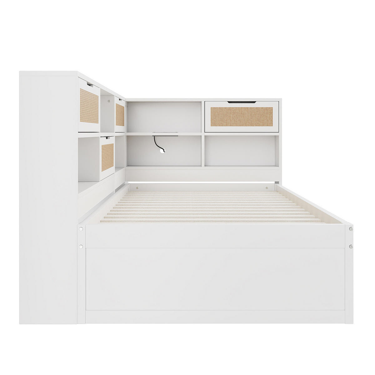 POLSTERBETT aus Massivholz 90x200 cm in Weiß mit Ausziehbett & USB-Anschluss - Weiß, Holz (90/200cm) - Modfu