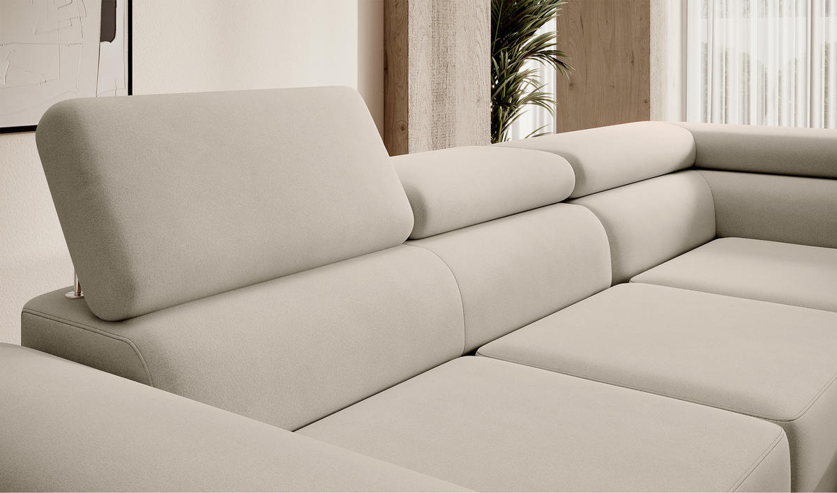 ECKSOFA Stevil Graubeige Velours - Greige/Silberfarben, Textil/Metall (275/203cm) - Selsey